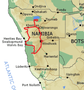 15 DAY – NAMIBIA CAMPING SELF-DRIVE TOUR MAP